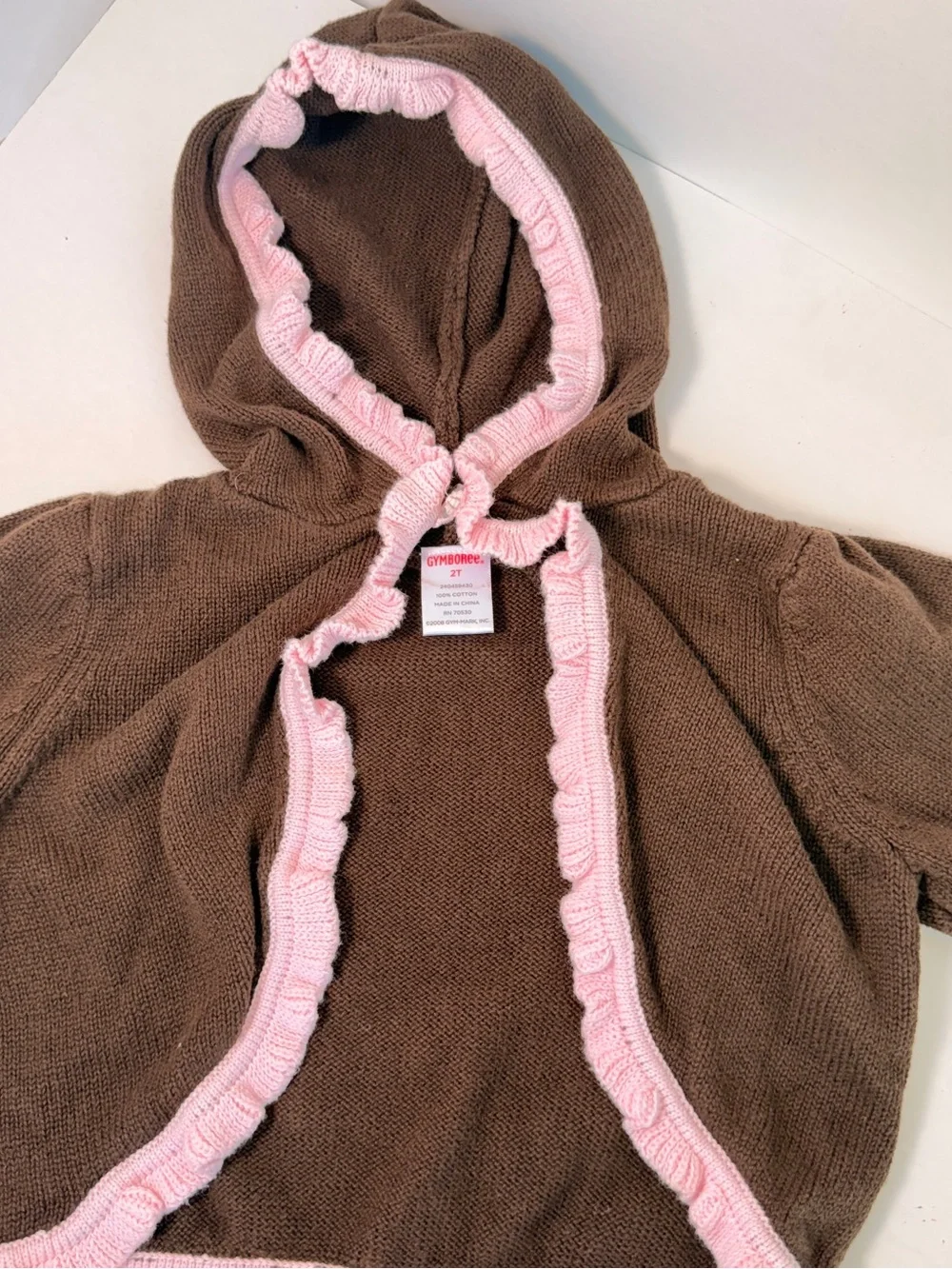 Gymboree Sweeter Than Chocolate Girls 2T Brown & Pink Ruffle Trim Hooded Sweater
